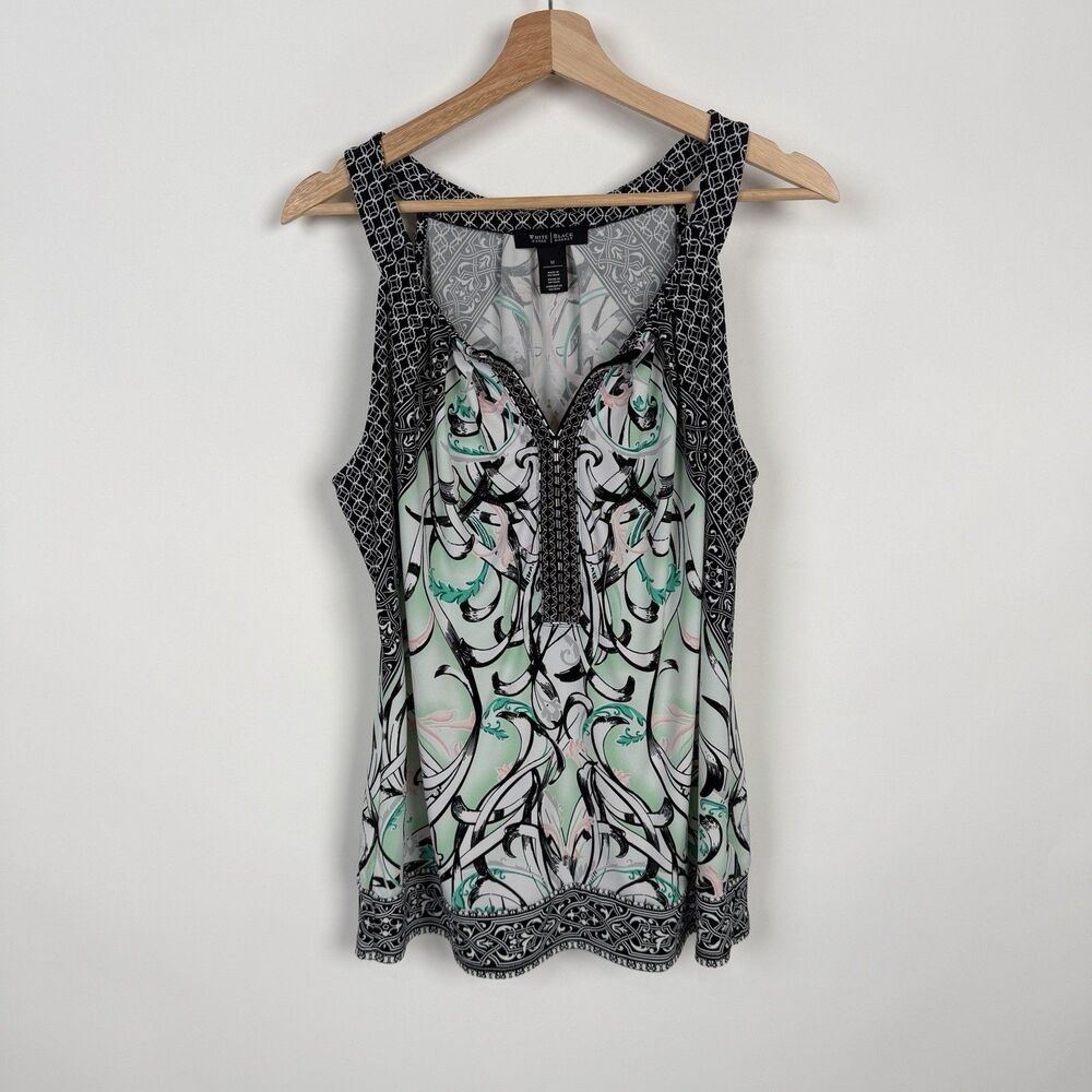 White House Black Market Tank Top M Floral Beaded Retro Business Casual Y2K WHBM